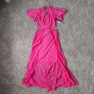 Hot pink sleeve maxi with cut outs